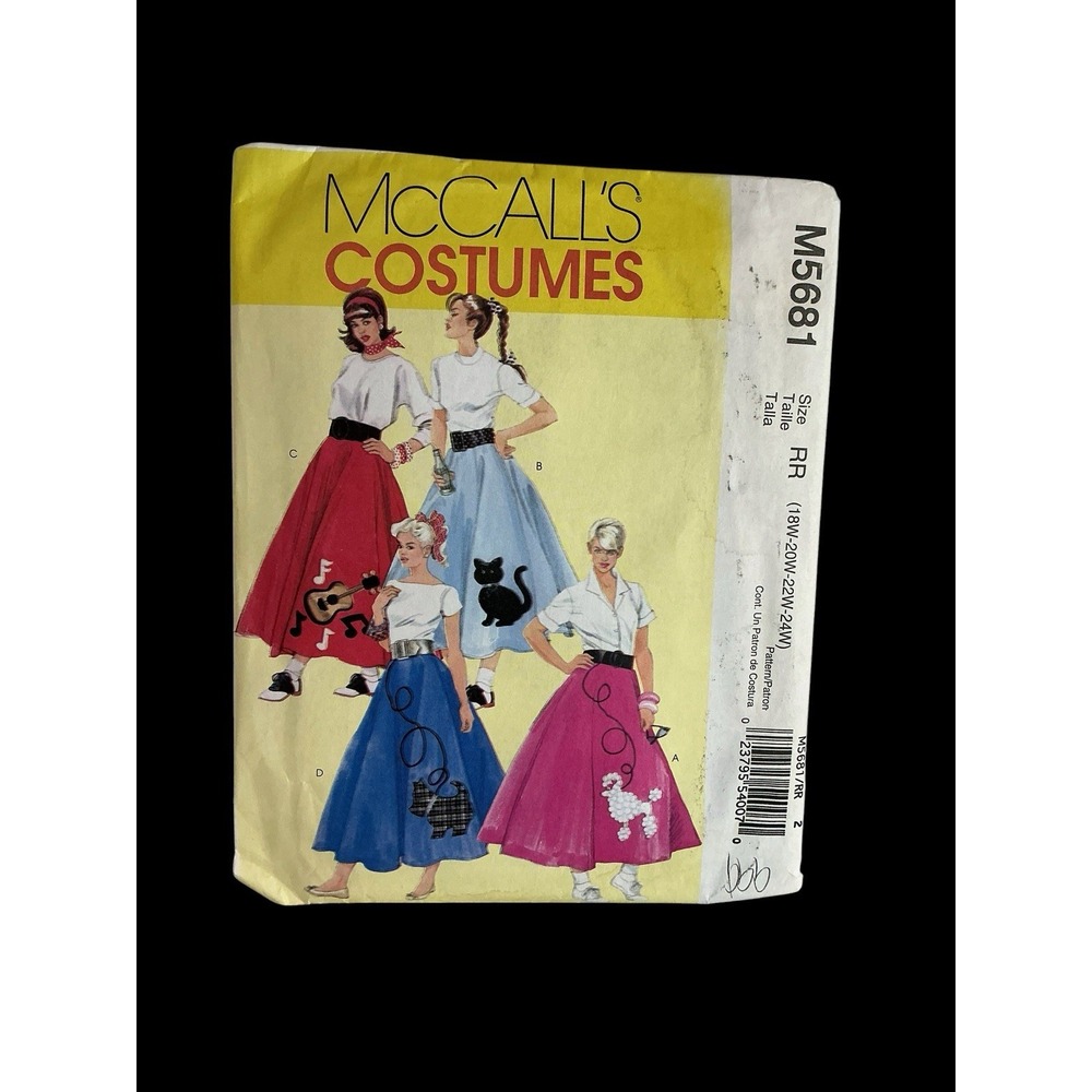 Poodle Skirt McCalls Pattern M5681 Size 18W - 24W 1950s Costume UNCUT
